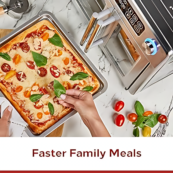 A professional chef's quick and convenient solution for healthier meals - an image of a pizza in an Air fryer.