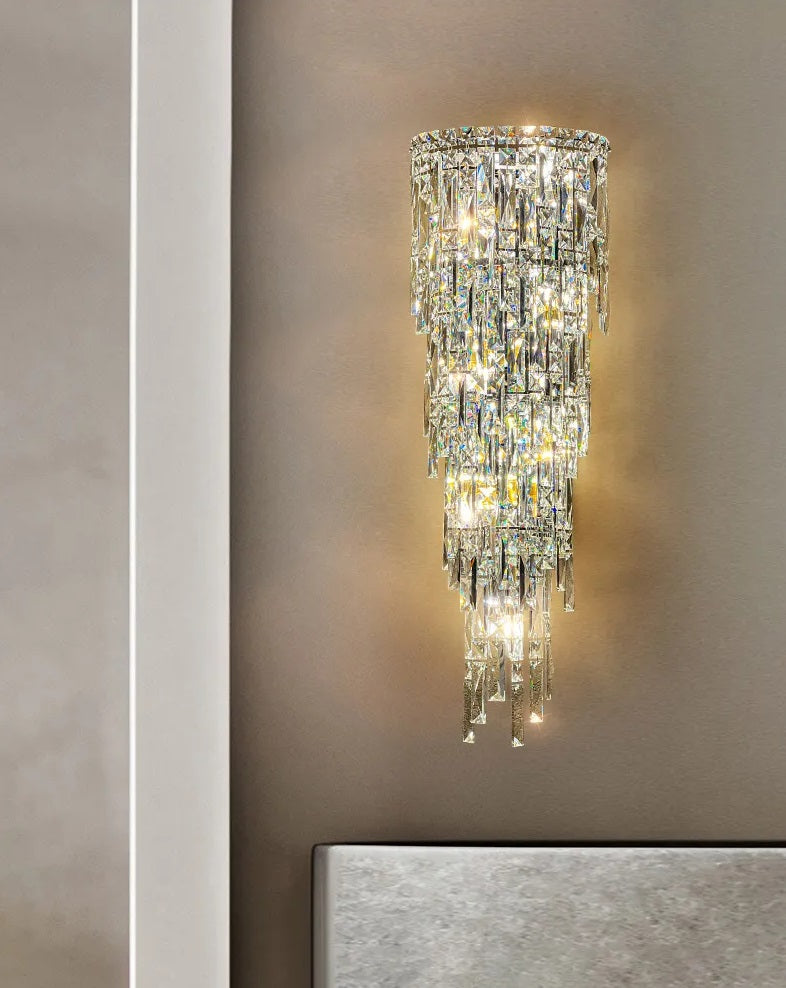 A modern luxury crystal wall sconce, perfect for sophisticated living areas in upscale villas.