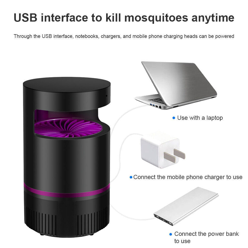Portable multi-functional usb-powered mosquito killer device compatible with laptops, phone chargers, and power banks.