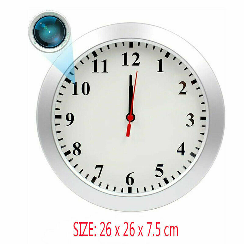 A James Bond Style wall clock with a hidden camera, dimensions: 26 x 26 x 7.5 cm.