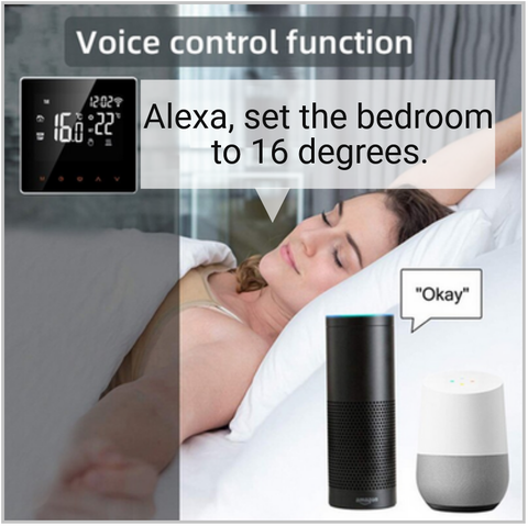 Voice control function to set the EcoSave thermostat in the bedroom to 16 degrees.