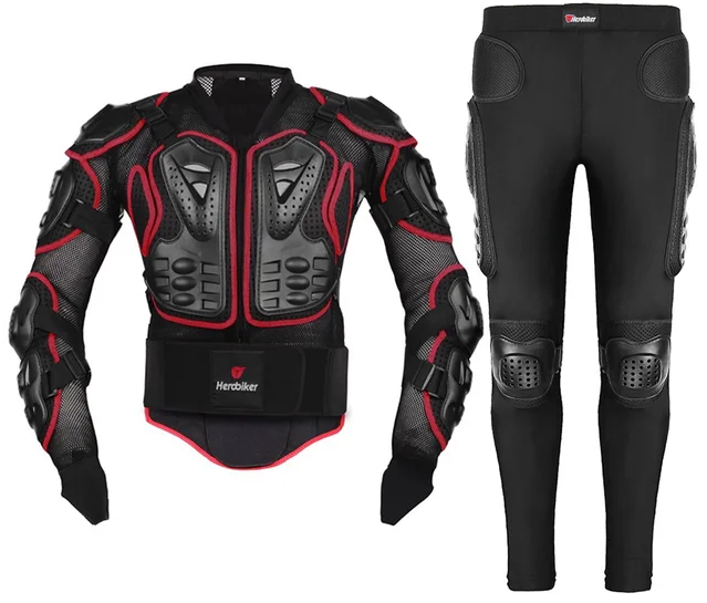 A black and red motocross protective suit with vented mesh.