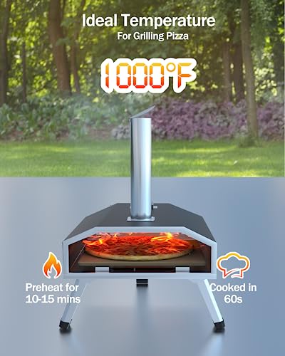 An outdoor pizza oven with the words ideal temperature for pizzeria-quality grilling.