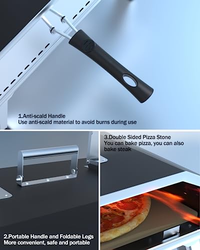 A series of pictures showing how to cook pizzeria-quality pizza on an outdoor pizza oven.