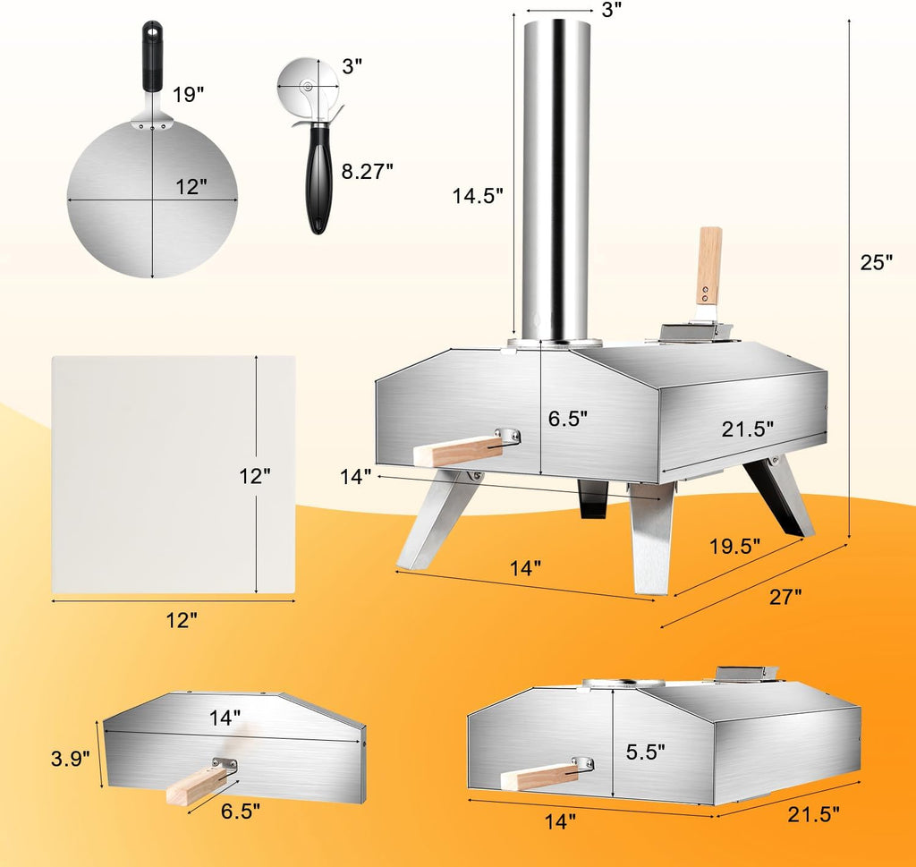 An Outdoor Portable Pizza Oven diagram showcasing the dimensions of this culinary celebration centerpiece.