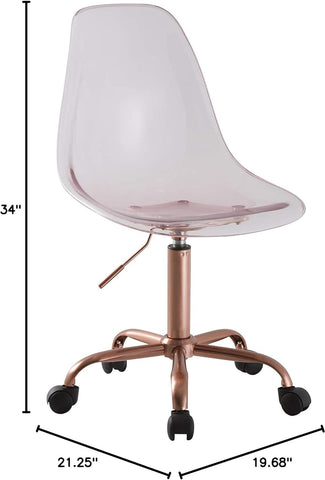 A clear computer chair with castor wheels for study or work-from-home settings.