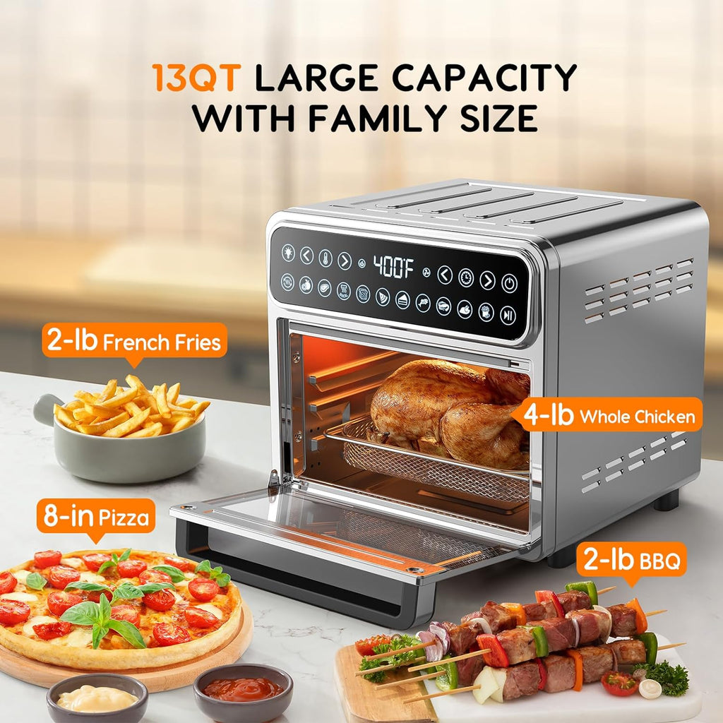 Large capacity stainless steel toaster oven ideal for healthy family cooking.