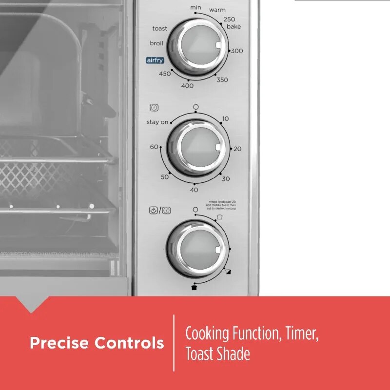 The Air Fry Oven offers precise controls and a variety of cooking functions, making it easy to prepare guilt-free fried foods. It also features a convenient timer for precise cooking time adjustments.