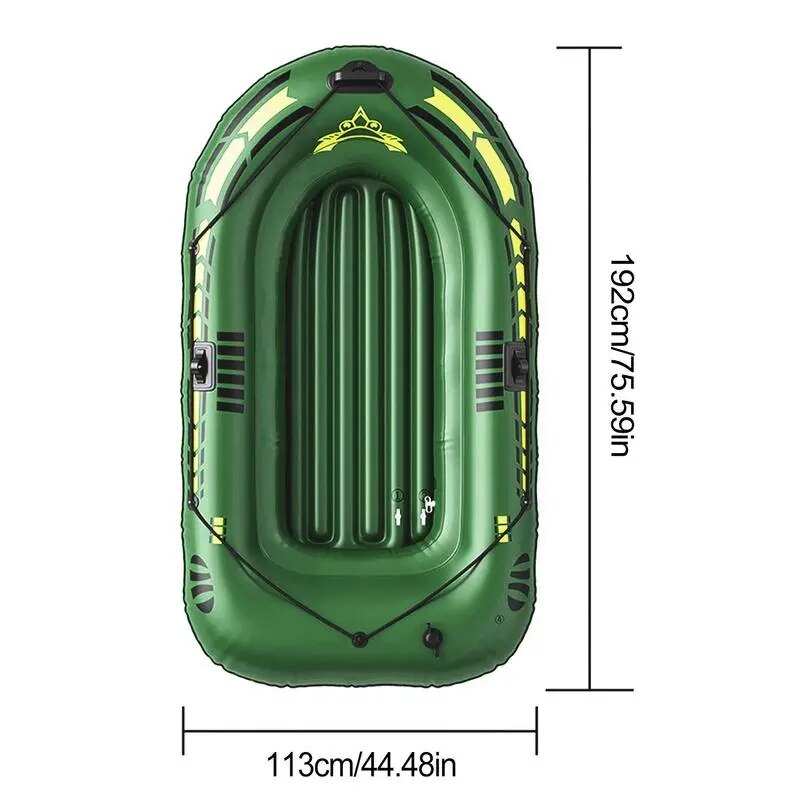 A versatile green inflatable fishing boat.