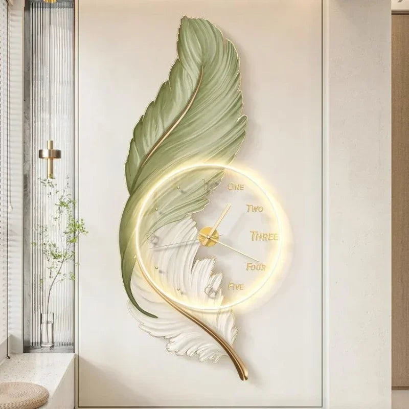 Transform your home's ambiance with a modern and serene focal point - the Green Feather Wall Clock.