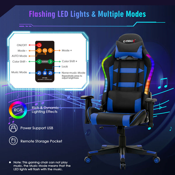 Flashing Gaming Chair takes your game room to the next level, ergonomic design, comfortable & lumbar support !