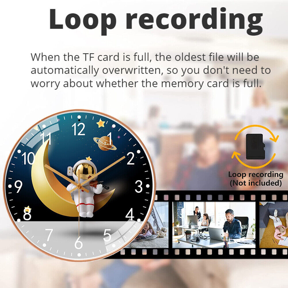 A graphic highlighting the loop recording feature of a SpyCam with various scenes playing in the background, illustrating that older files are overwritten when the memory card is full.