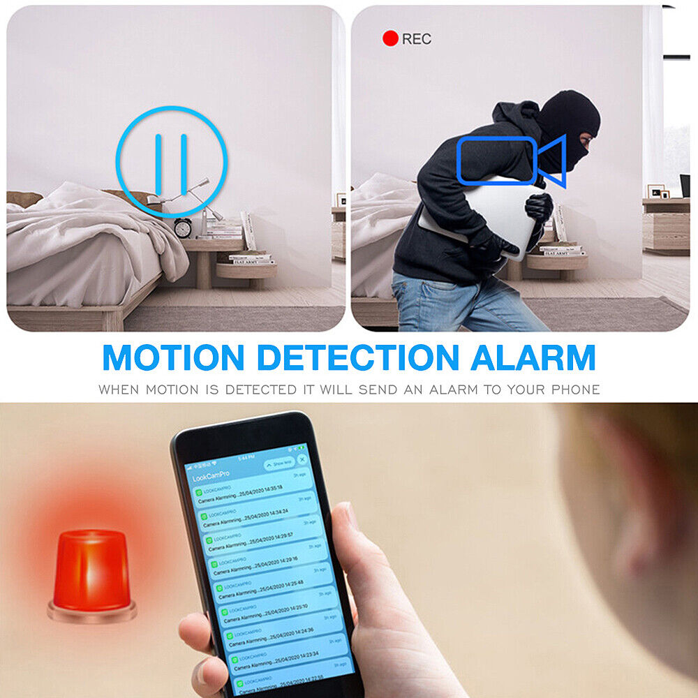 Home security system detecting an intruder and sending a notification to a smartphone via the 1080P Wi-Fi Camera.
