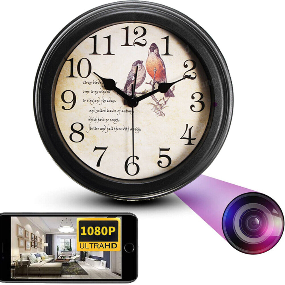A Bird Clock SpyCam with a hidden camera feature, advertising 1080p ultra hd video capability and designed with espionage chic inspired by the 007 legacy.
