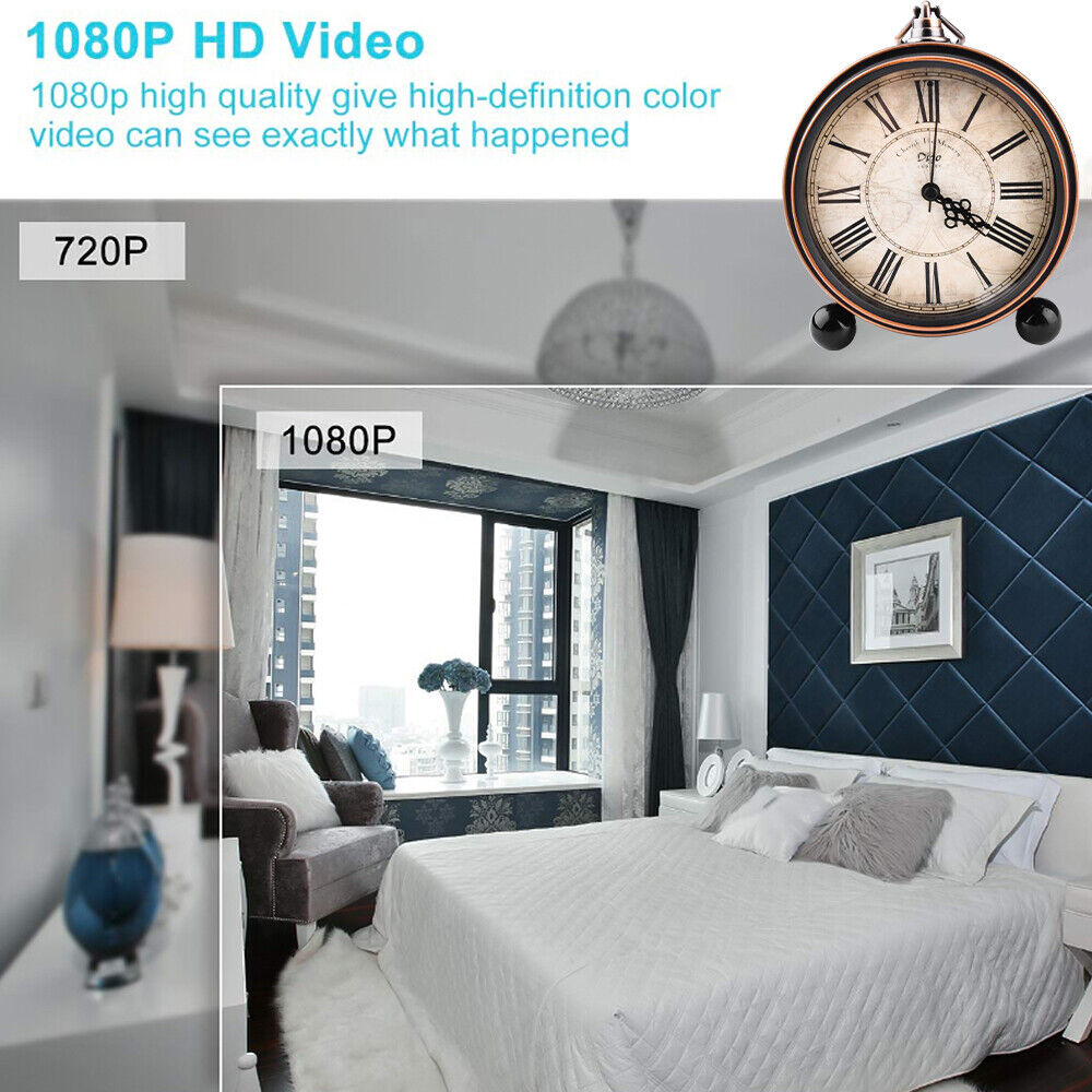 Comparison of 720p and 1080P Wi-Fi camera resolution clarity in a stylish bedroom setting.