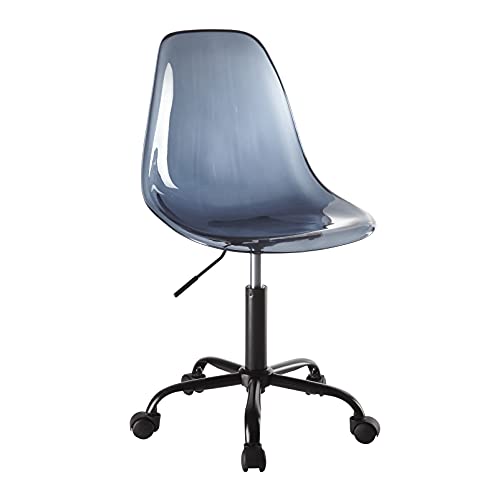 A stylish office chair with a comfortable blue seat.