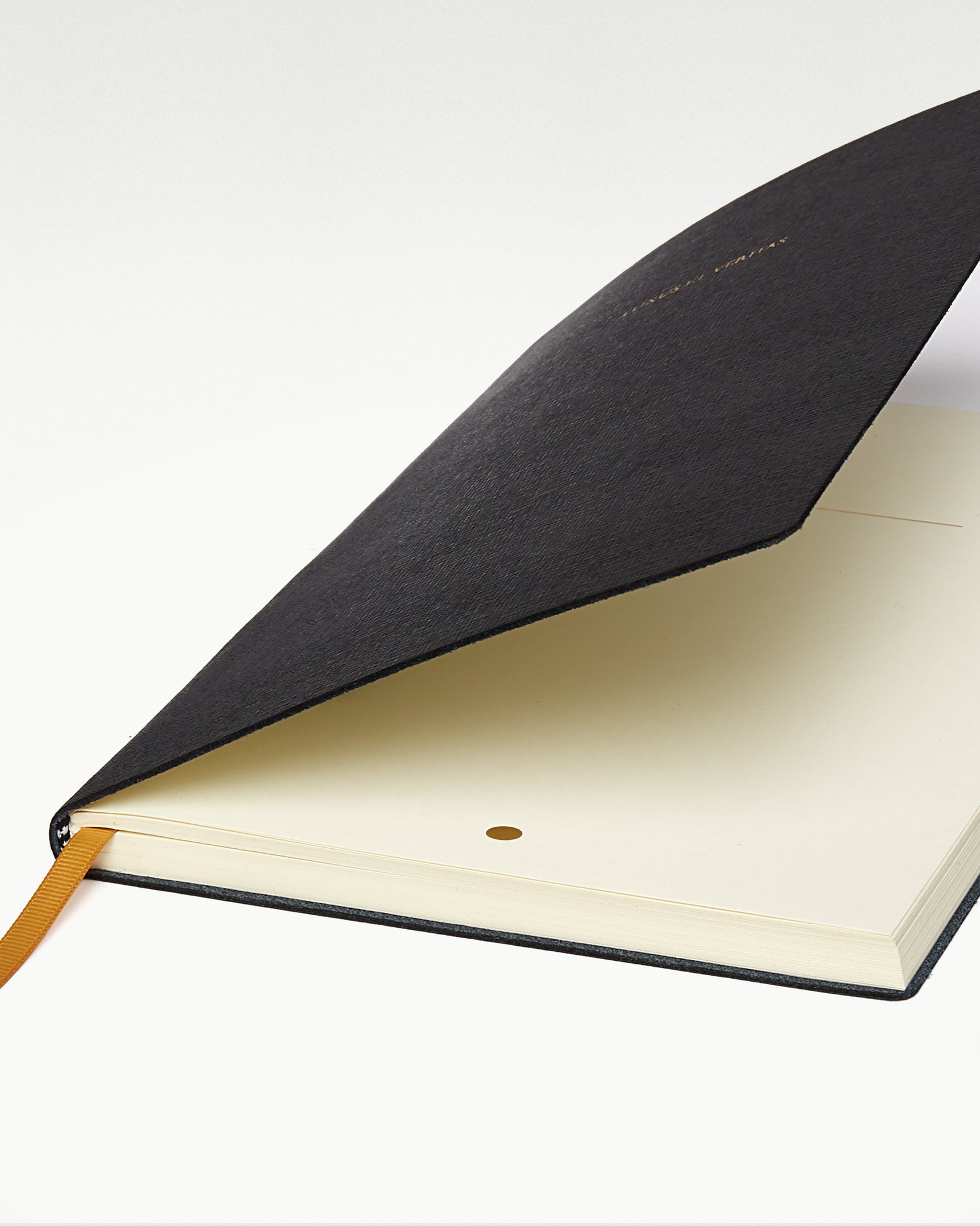 detailed view of the black octavo leather bound journal|light