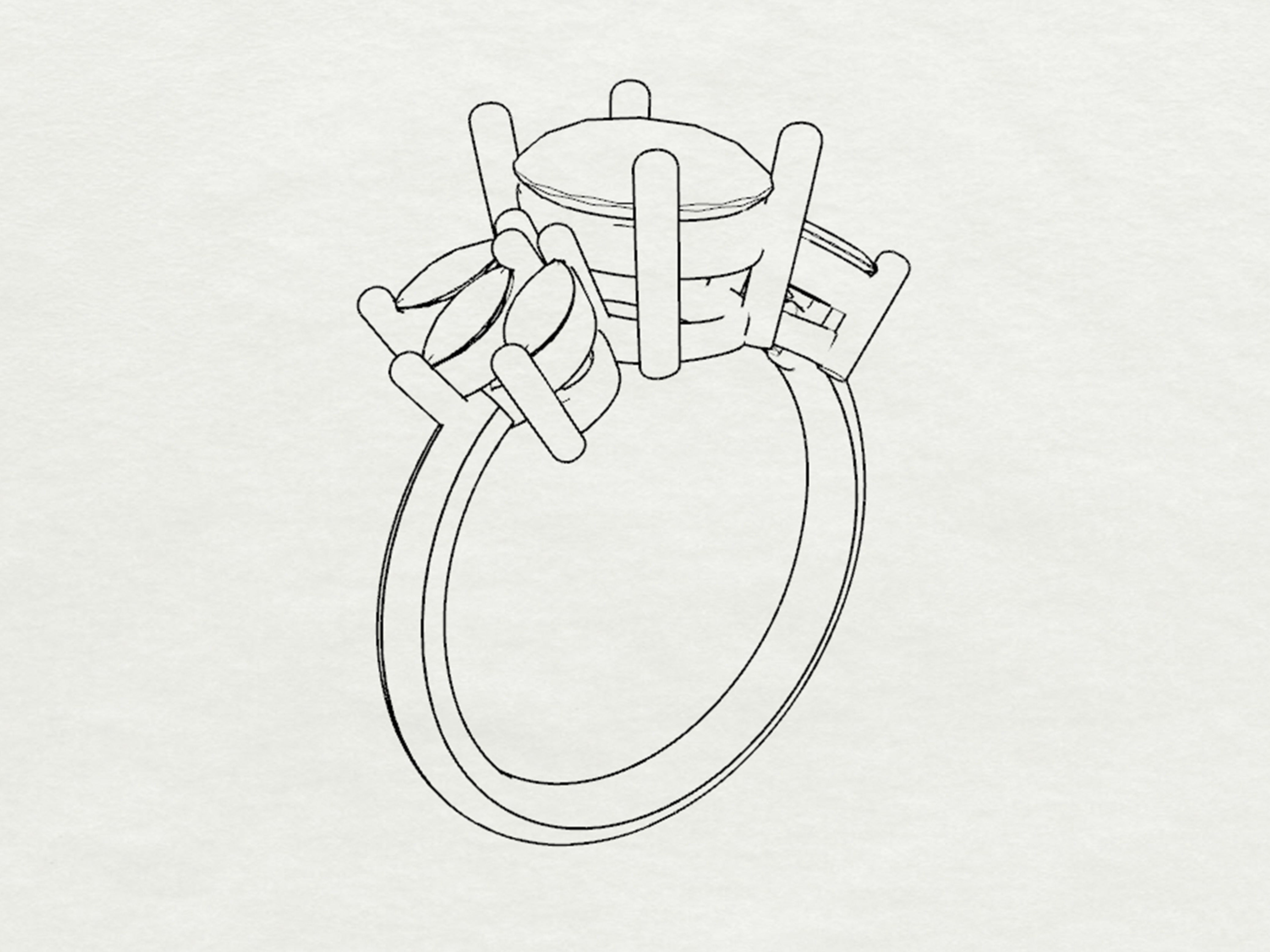 a black and white sketch of engagement ring