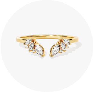 Eternate's yellow gold open marquise cluster diamond wedding band in front of a white background