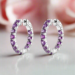 Classic Natural Gemstone Hoop Earrings