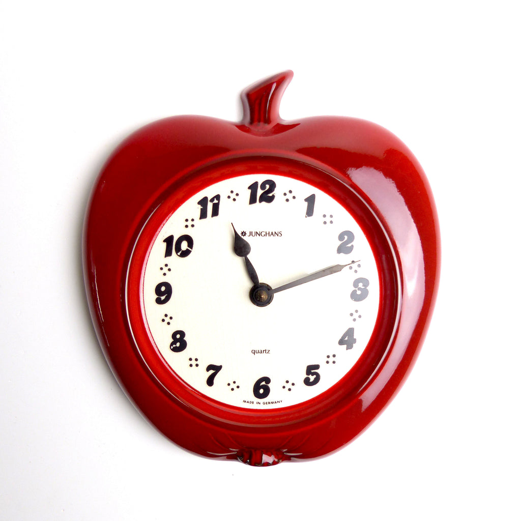 Red 1970s Apple Shaped Junghans Wall Clock Vintarama