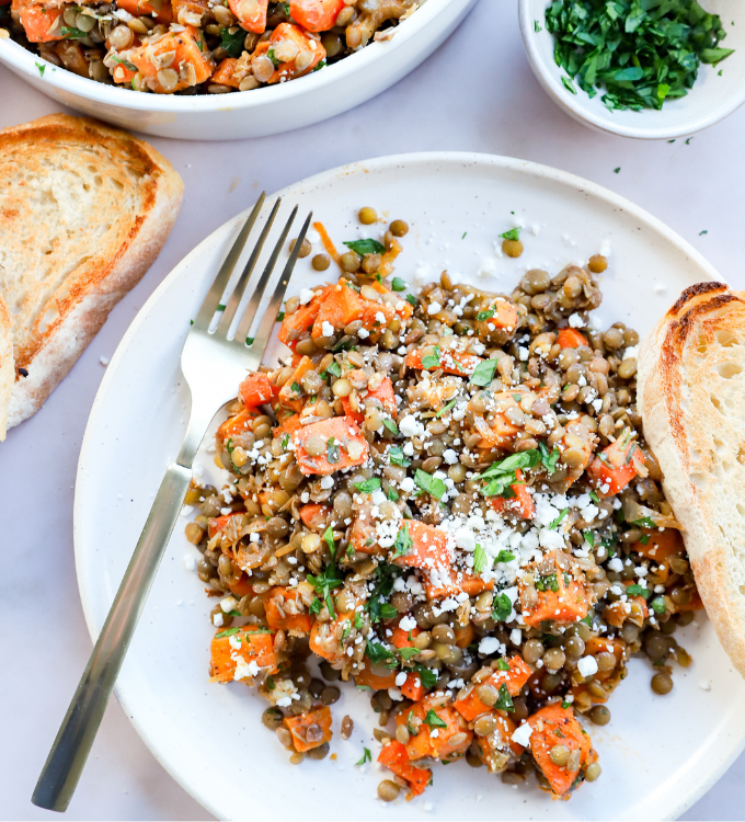 lentil salad with goat cheese and sweet potatoes recipe
