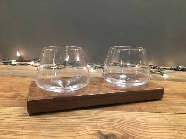 Lattice Whiskey Glass with Wood Coaster