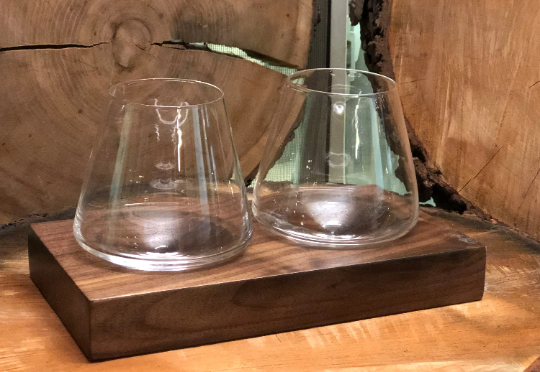 Jr Foursome Live Edge Jr Wine Decanter & 4 Revolving 12oz Wine Glasses with Live Edge Walnut Serving Tray