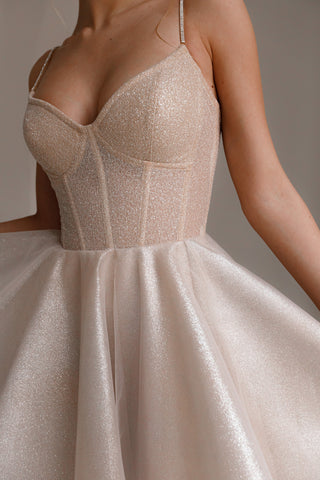 Nude Shiny Evening Dress Leona – Olivia Bottega