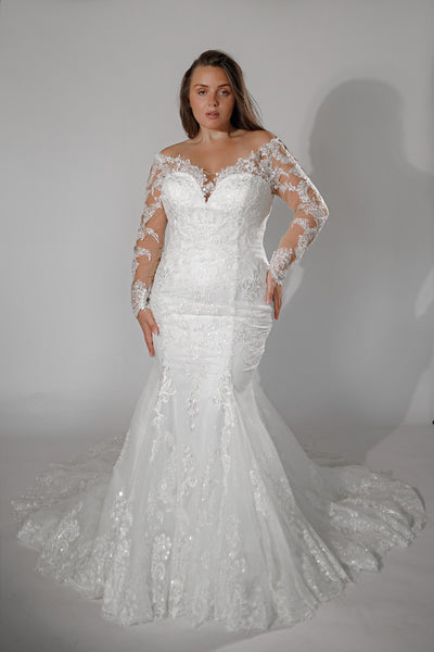 Plus-size Off-the-Shoulder Mermaid Wedding Dress OB7962