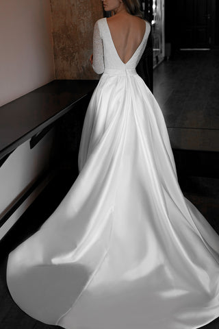 Satin Wedding Dress Sentea with Front Slit – Olivia Bottega