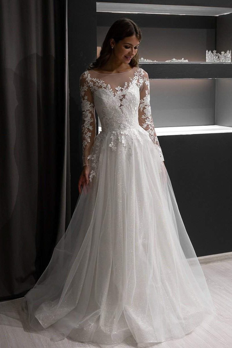 A Line Wedding Dress Ivanel With Lace Sleeves