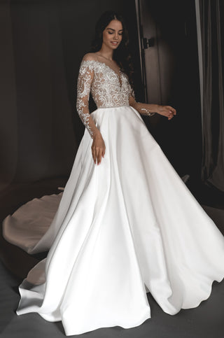 Satin Wedding Dress Sentea with Front Slit – Olivia Bottega