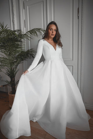 Off the Shoulder Satin Wedding Dresses Plus Size VW1021 – Viniodress