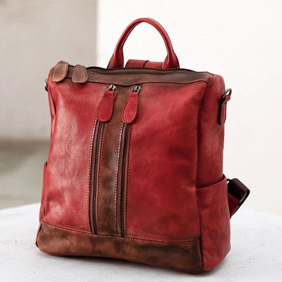 Casual Travel Color Matching Leather Backpack - Jverny