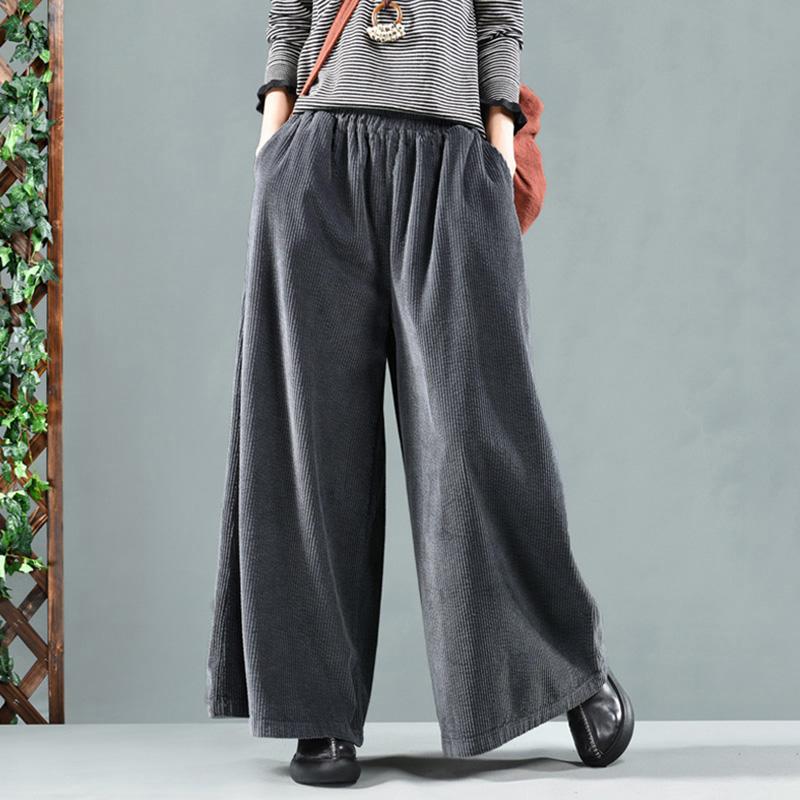 Plus Size - Retro Pure Color Autumn Corduroy Pants – Jverny