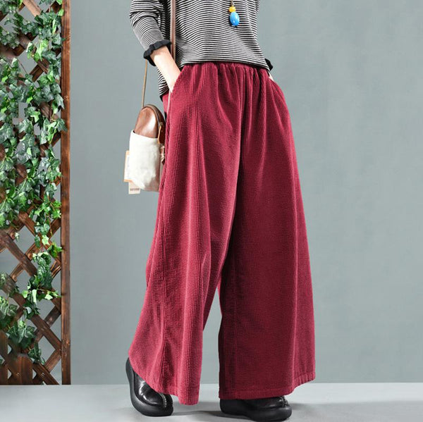 Plus Size - Retro Pure Color Autumn Corduroy Pants – Jverny