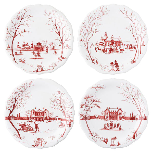 JULISKA Country Estate Winter Frolic Mr. & Mrs. Claus Ruby Party Plates Set of 4