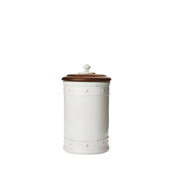 Berry and Thread Whitewash Canister With Wooden Lid
