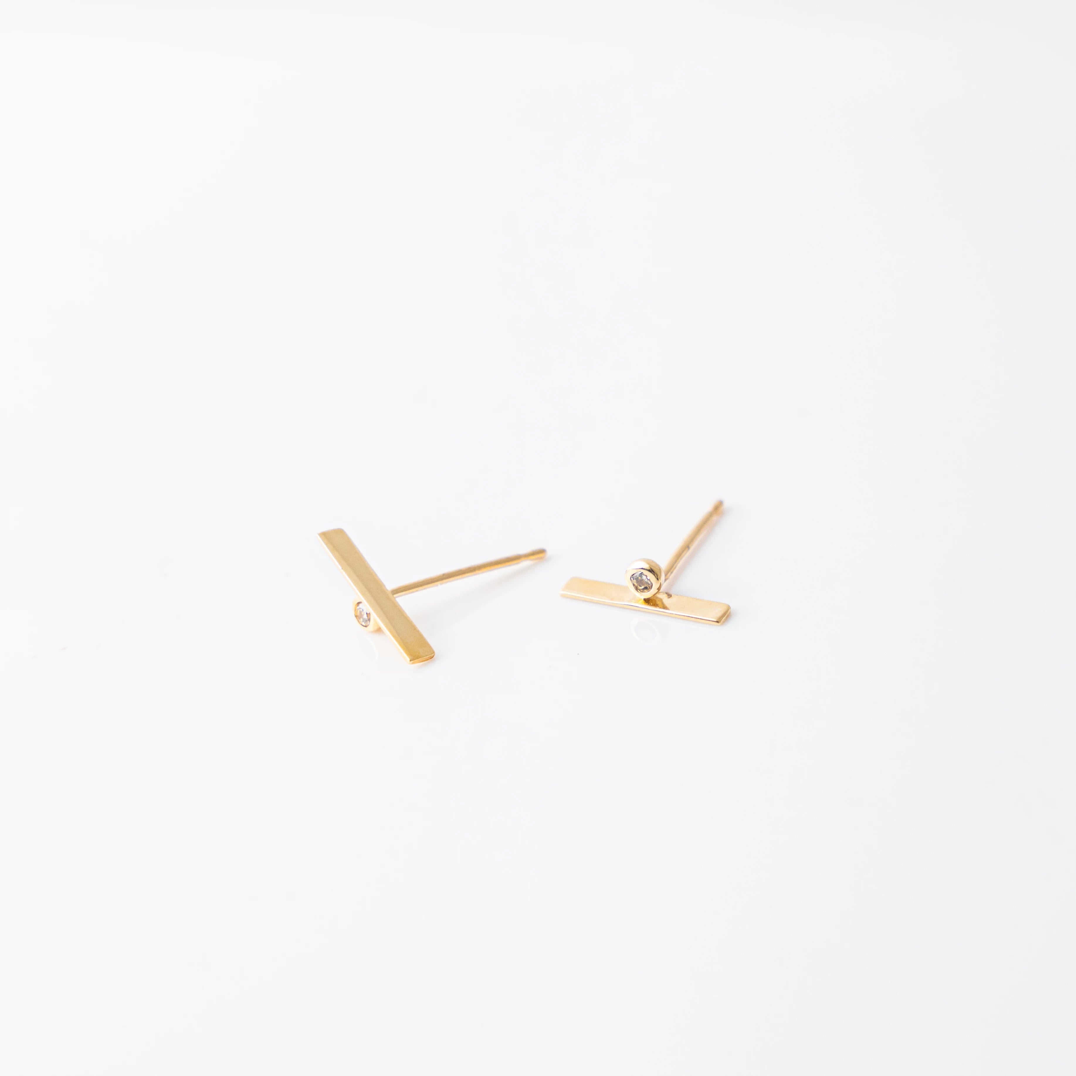 Single Diamond Bar Earrings
