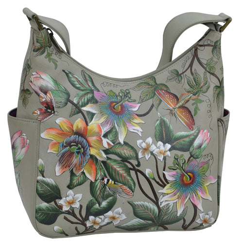 Leather Hand Painted Classic Hobo With Side Pockets - 382