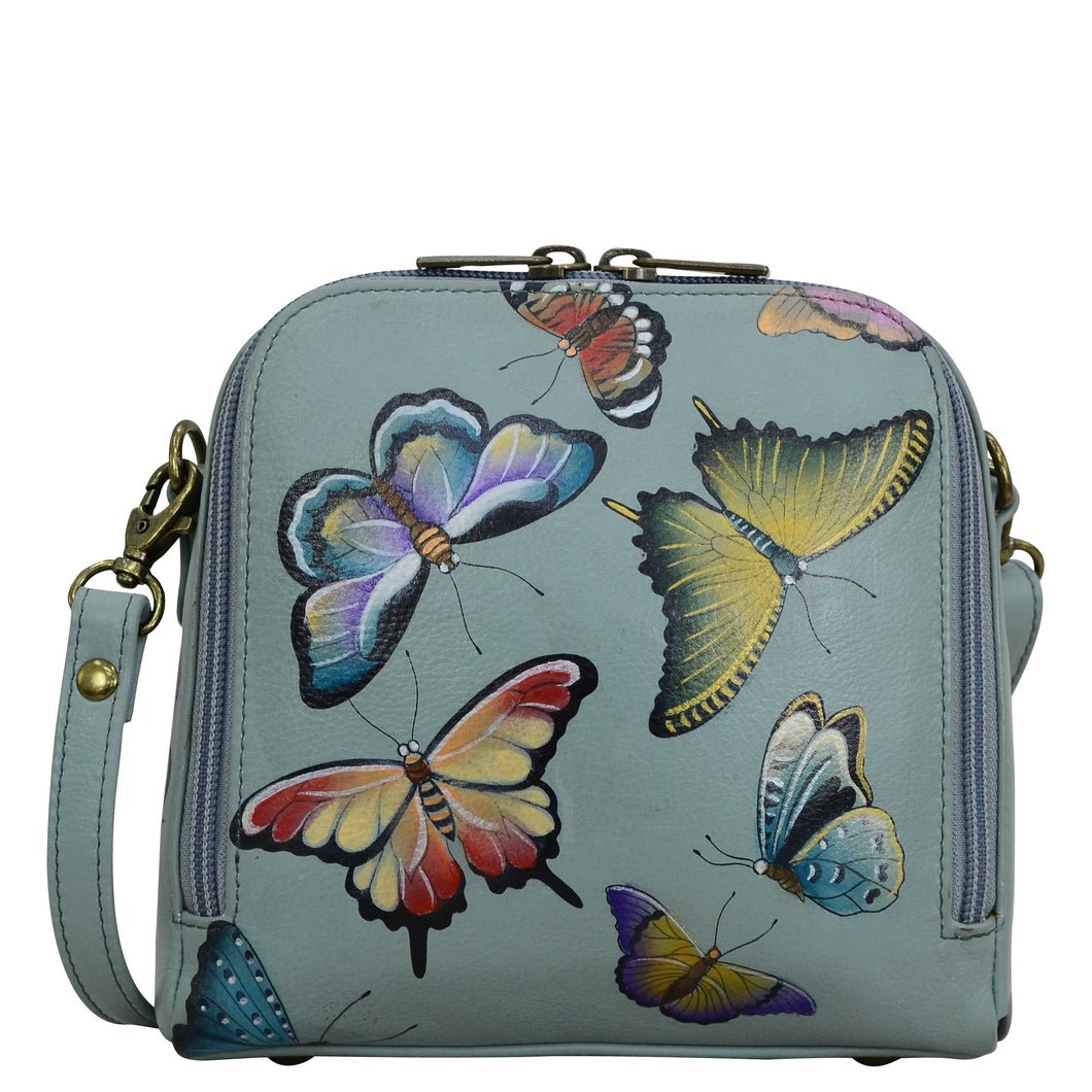 Anuschka style 668, handpainted Zip Around Travel Organizer. Butterfly Heaven painting in Green or Mint Color. Featuring RFID blocking.