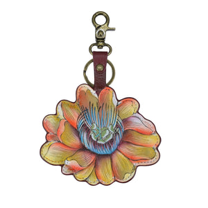 Anuschka style K0033, Handpainted Leather Bag Charm.Floral Passion painting in Multi color.