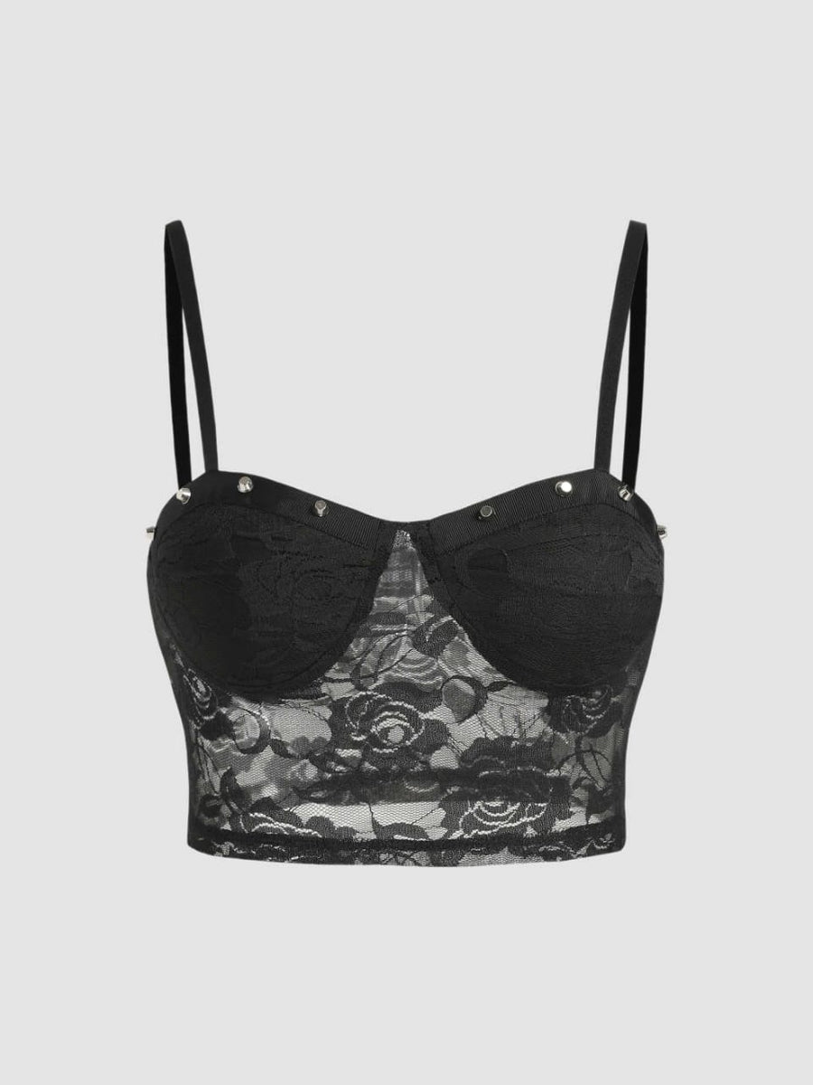 Black Crop Lace Top With Diamond– BEAUTY BAR