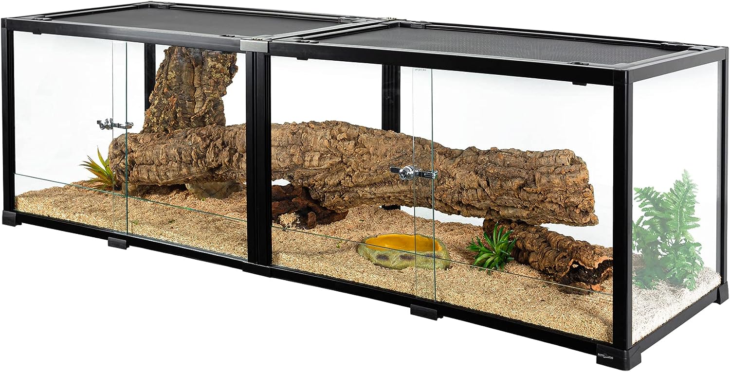 REPTIZOO 84 Gallon Extra-Long Reptile Terrarium 60" x 18" x 18" Spliceable Glass Reptile Tank Double Top Cover