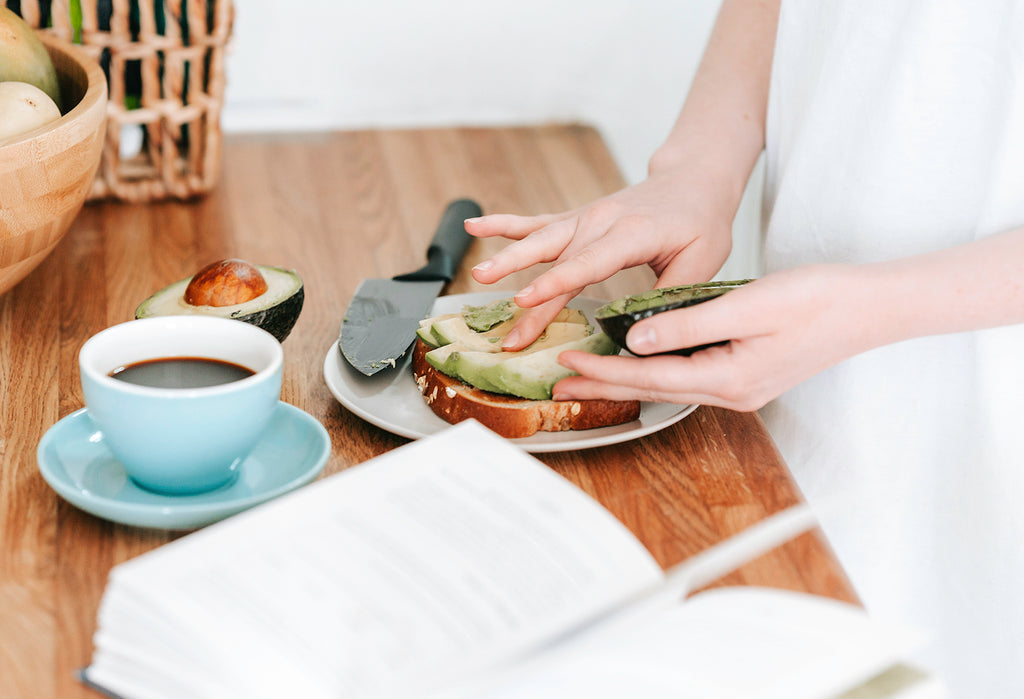 Biodynamic Coffee with avocado toast for breakfast