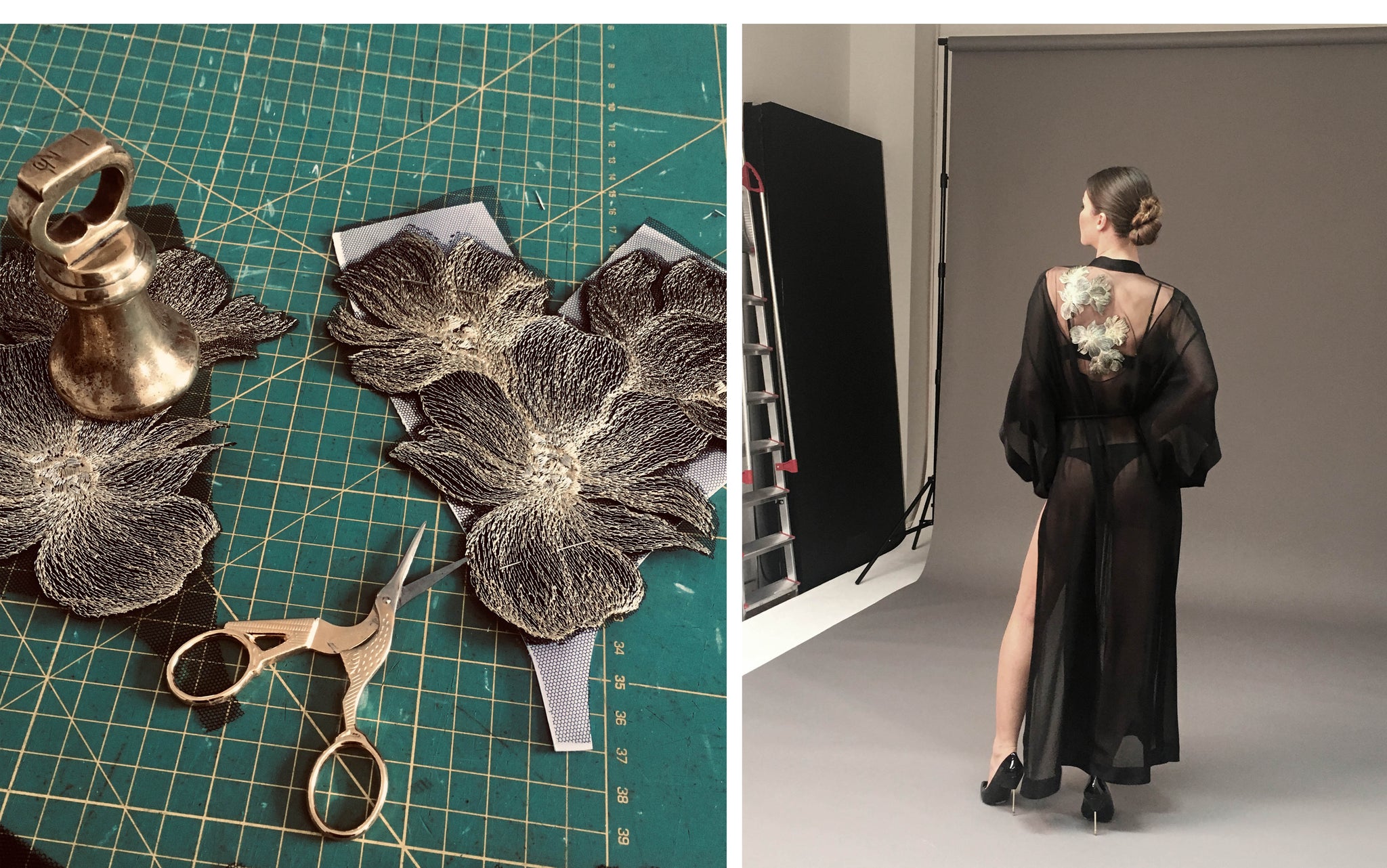 Hand appliqued couture embroidery and behind the scenes photoshoot