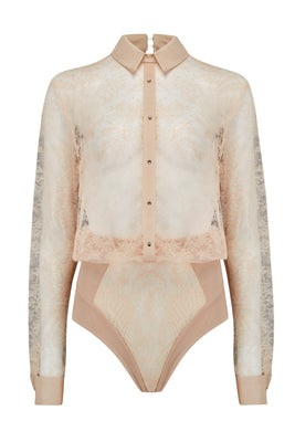 Melania luxury lace bodysuit blouse worn without removable pussy bow tie
