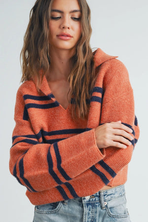 Stripe Crop Collar Sweater Top - BellaJames Women's Boutique