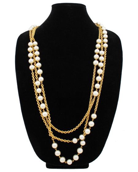 Double Faux Pearl Necklace & Matching Zebra Enamel Bracelet – Vintage  Couture